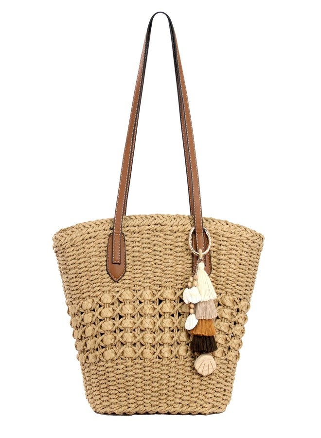 RUNROLE Straw Purse with Tassel Hat Clip, Beach Bag for Women, Handmade Large Woven Purse, Summer Raffia Tote Shoulder Bag - Image 1
